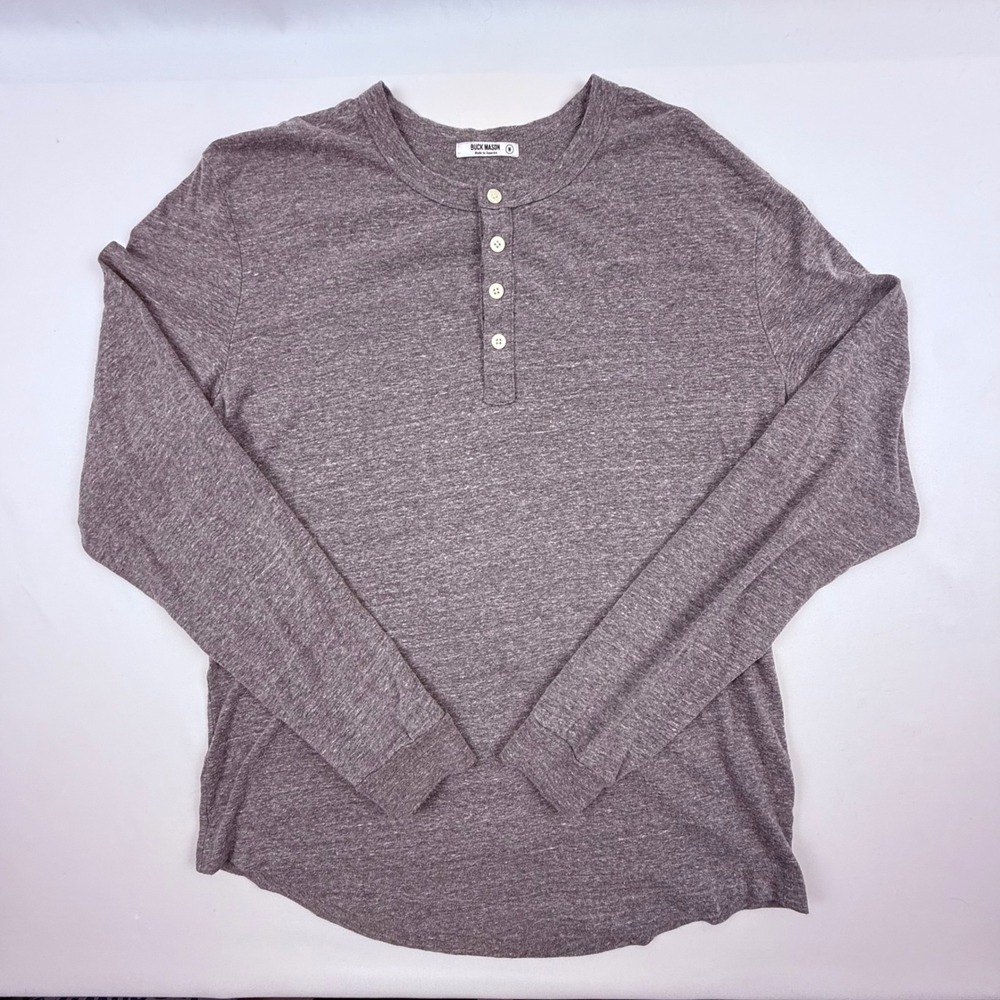 Buck Mason Mens Long Sleeve Henley Shirt Gray Heathered BM228 Size M
